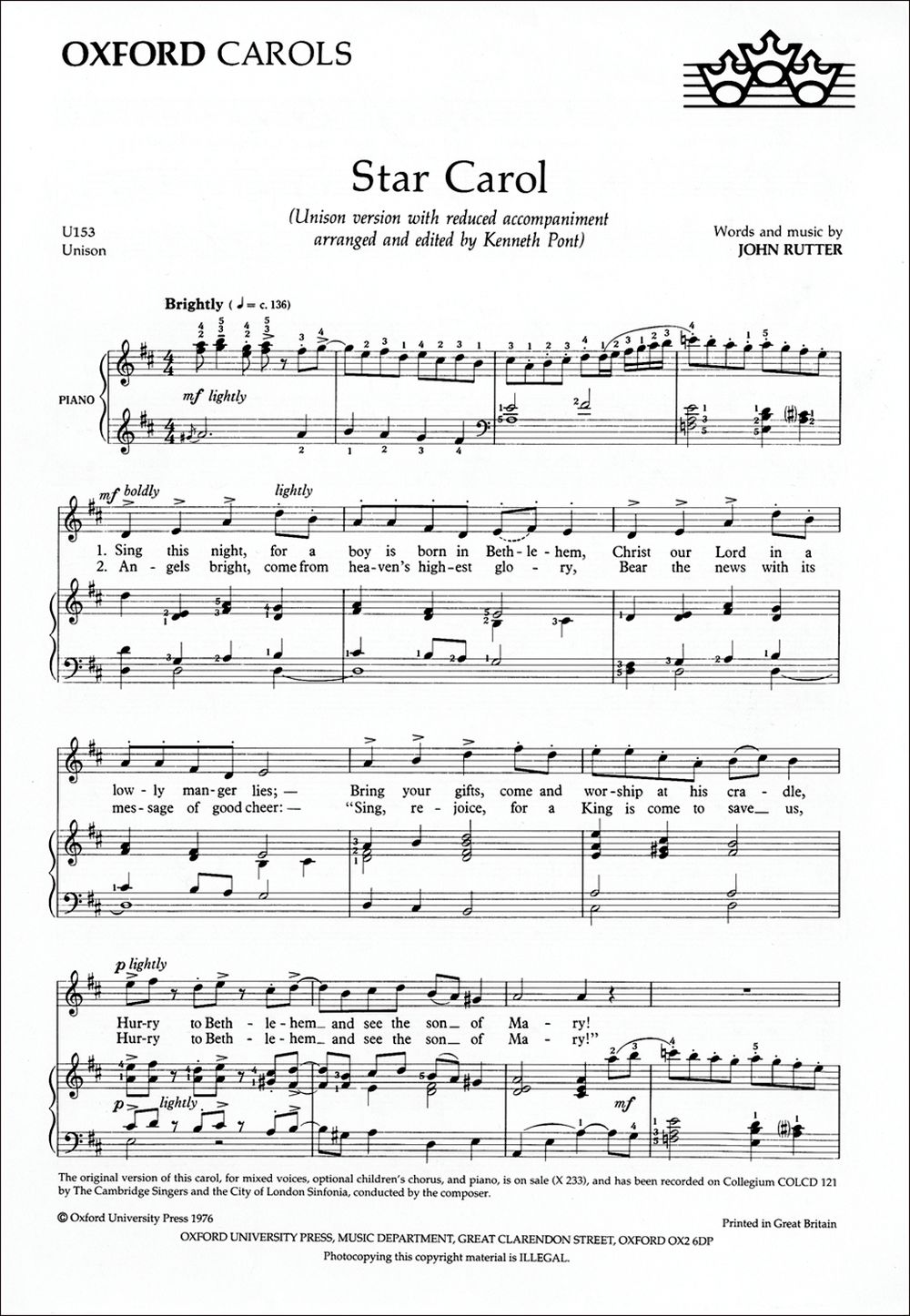 John Rutter: Star Carol: Mixed Choir: Vocal Score