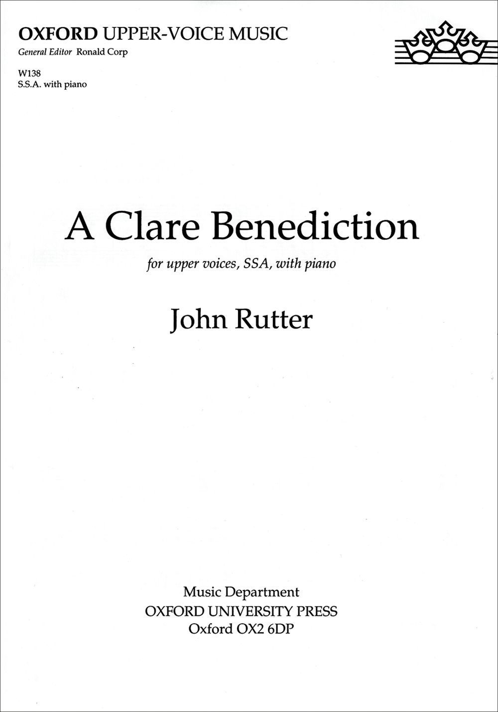 John Rutter: A Clare Benediction: SSA: Vocal Score