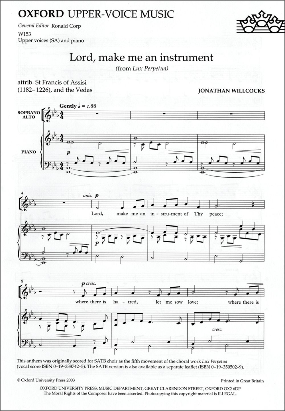 Jonathan Willcocks: Lord  make me an instrument (from Lux Perpetua): Mixed