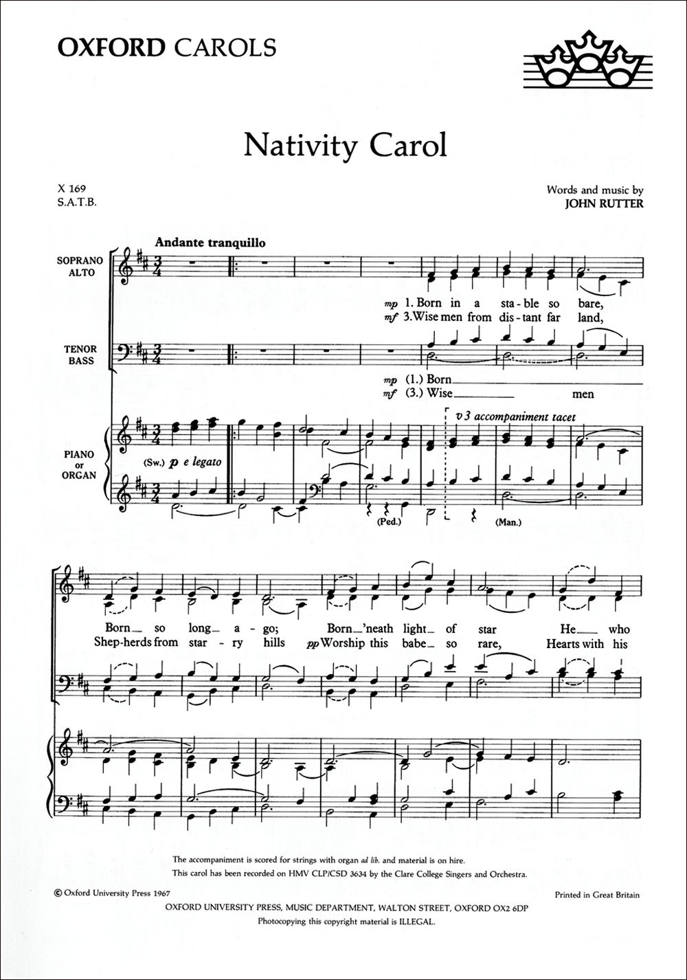 John Rutter: Nativity Carol: SATB: Vocal Score