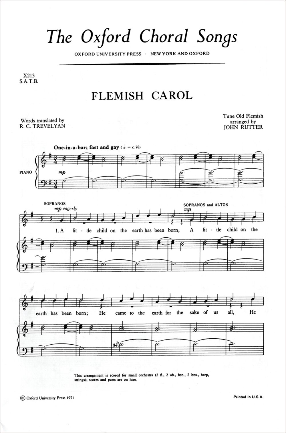 John Rutter: Flemish Carol: Mixed Choir: Vocal Score