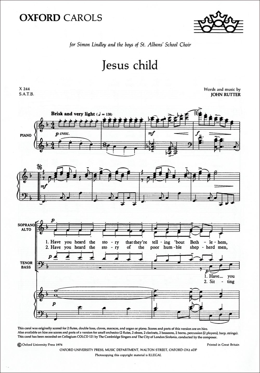 John Rutter: Jesus Child: SATB: Vocal Score