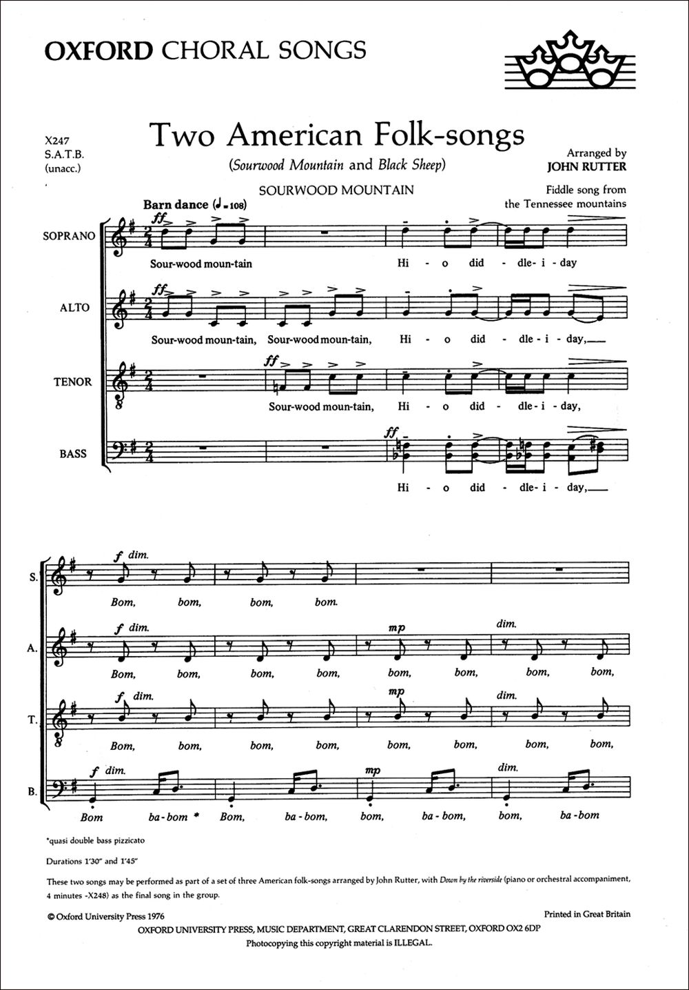John Rutter: Two American Folk-songs: SATB: Vocal Score