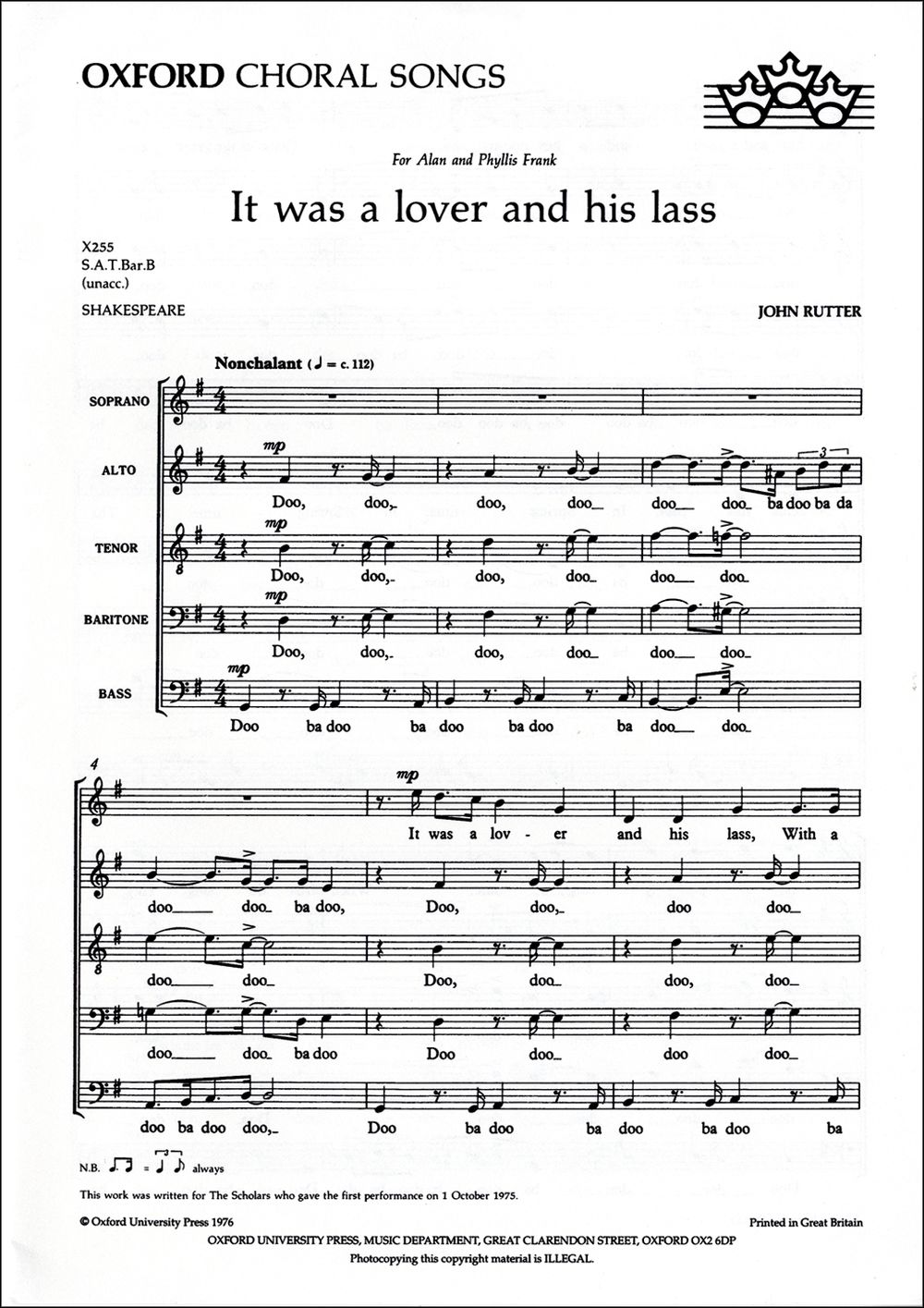 John Rutter: It Was A Lover And His Lass: SATB: Vocal Score