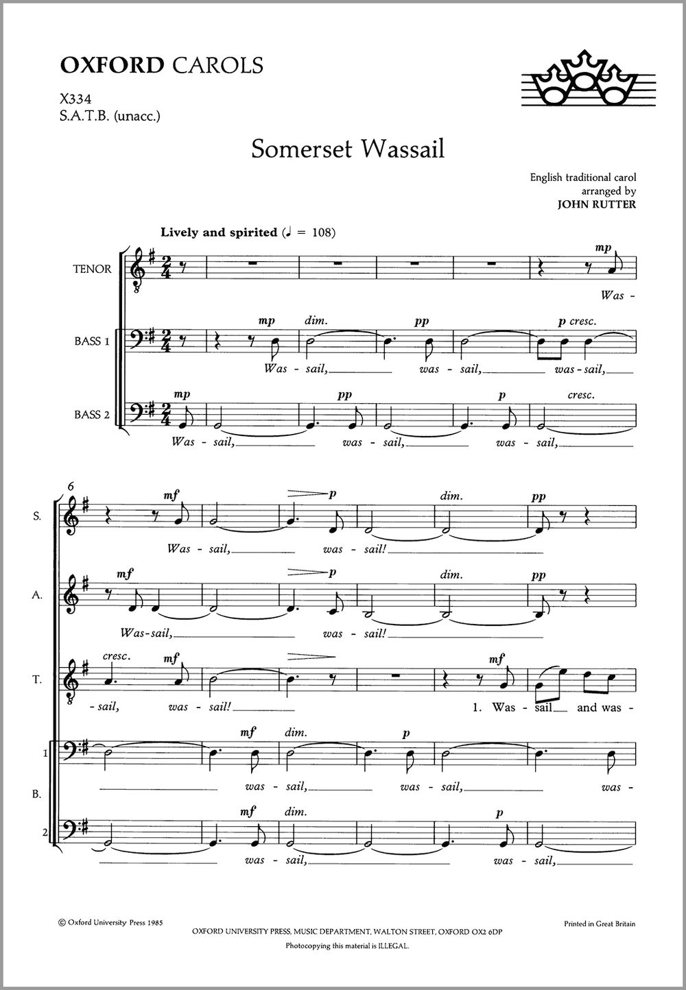 John Rutter: Somerset Wassail: Mixed Choir: Vocal Score