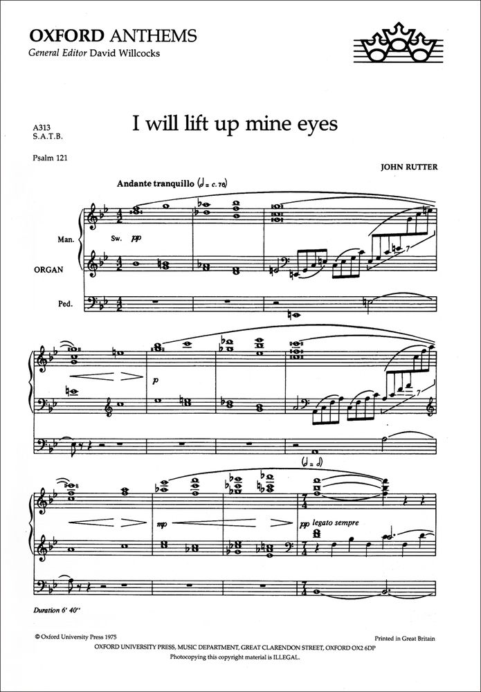 John Rutter: I Will Lift Up Mine Eyes: SATB: Vocal Score