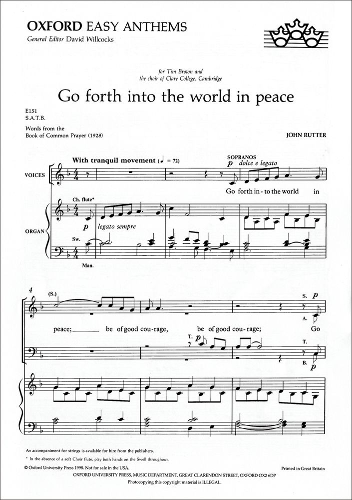 John Rutter: Go Forth Into The World In Peace: SATB: Vocal Score