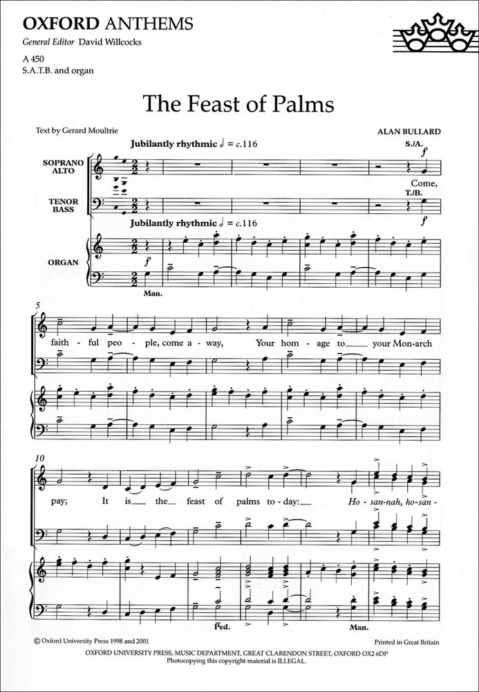 Alan Bullard: The Feast Of Palms: Mixed Choir: Vocal Score