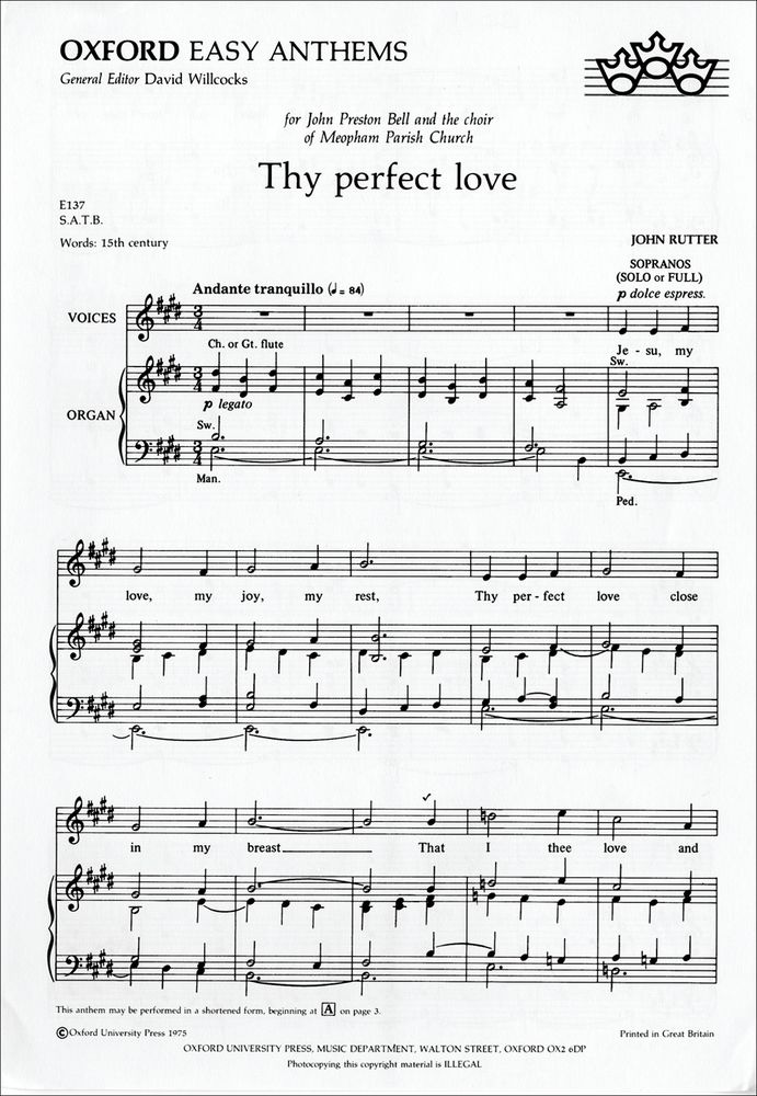 John Rutter: Thy Perfect Love: Mixed Choir: Vocal Score
