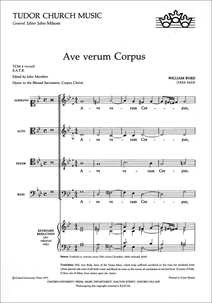 William Byrd: Ave Verum Corpus: SATB: Vocal Score