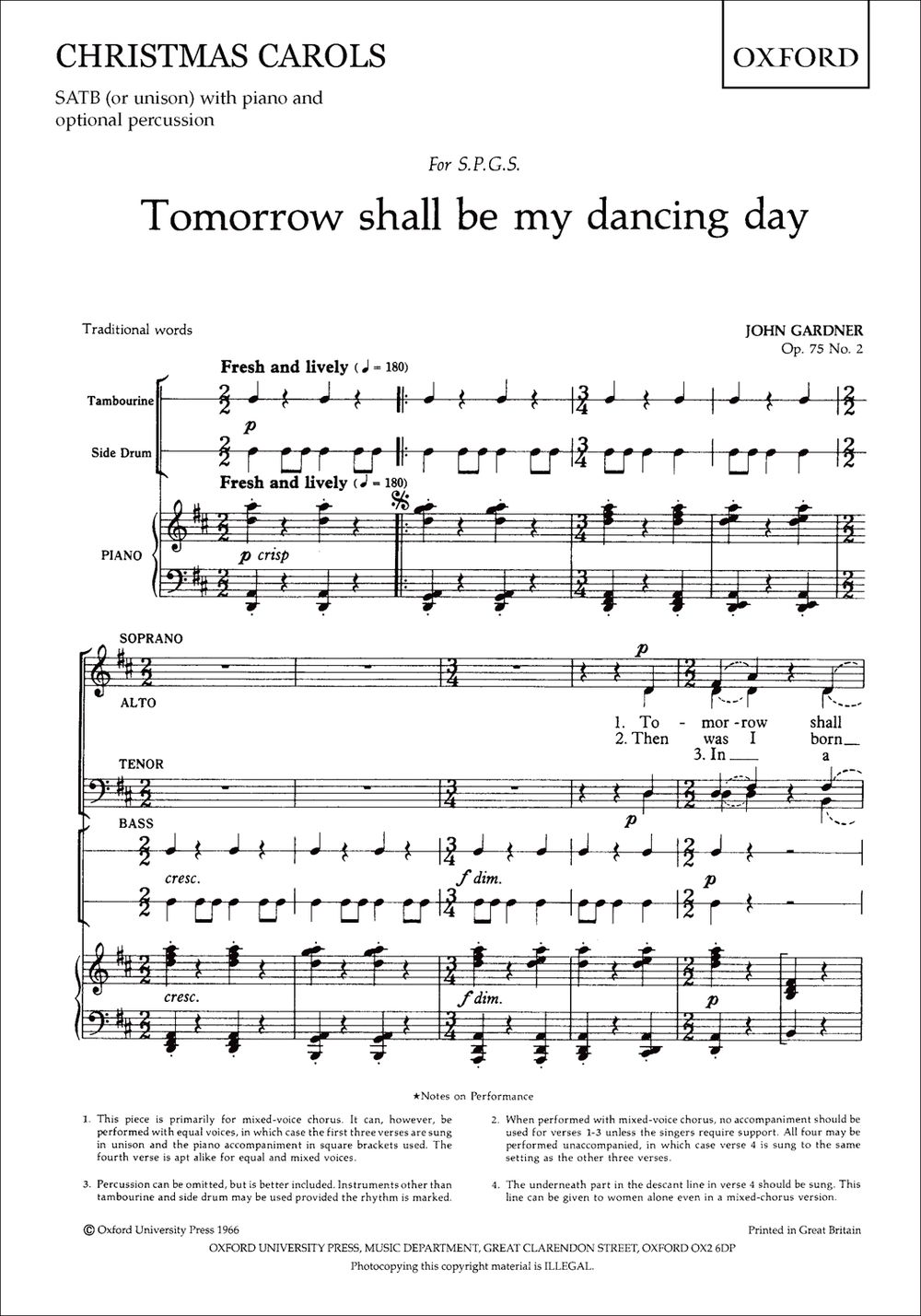 John Gardner: Tomorrow Shall Be My Dancing Day: SATB: Vocal Score