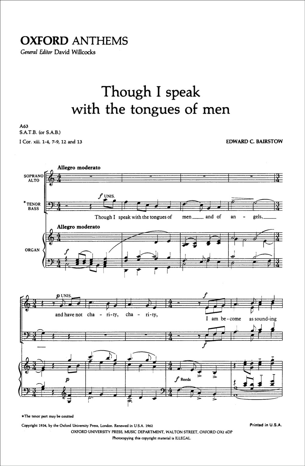 Edward C. Bairstow: Though I Speak With The Tongues Of Men: Mixed Choir: Vocal