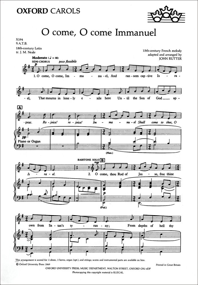 John Rutter: O Come  O Come  Immanuel: SATB: Vocal Score