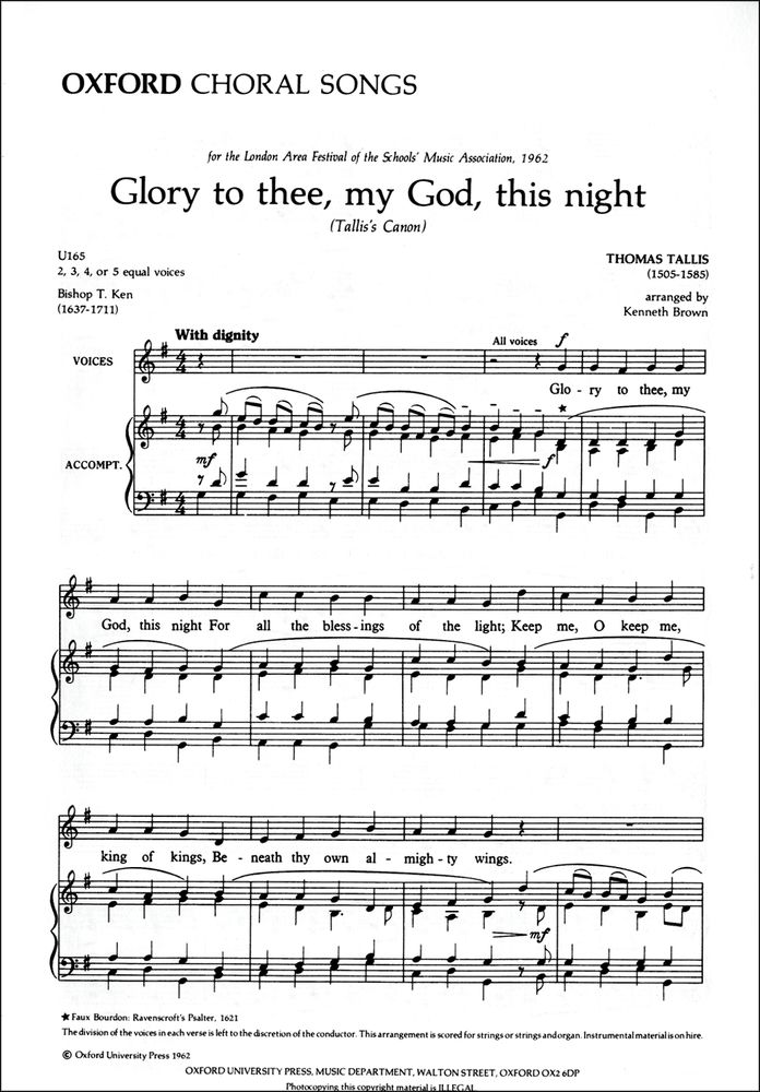 Thomas Tallis: Glory To Thee My God This Night: Mixed Choir: Vocal Score