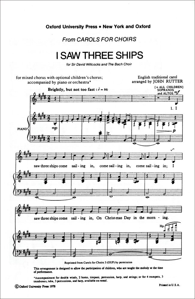 John Rutter: I Saw Three Ships: SATB: Vocal Score