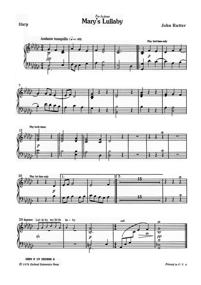 John Rutter: Mary's Lullaby: Mixed Choir: Part