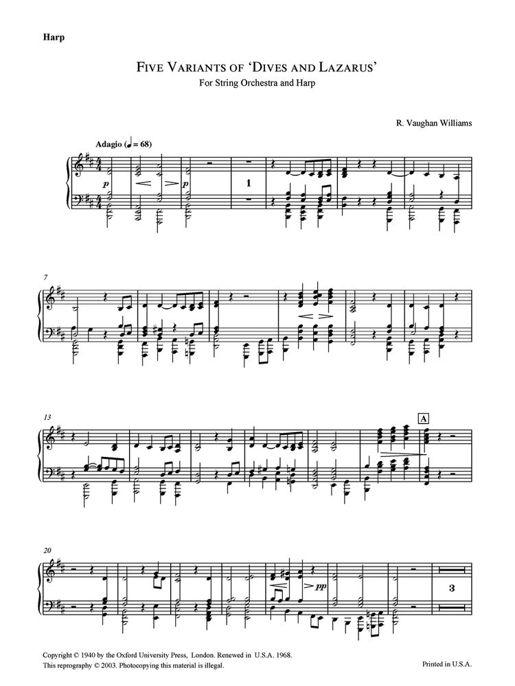 Ralph Vaughan Williams: Five Variants On 'Dives And Lazarus': String Ensemble: