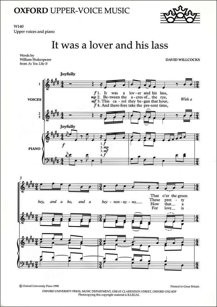 David Willcocks: It was a lover and his lass: Mixed Choir: Vocal Score