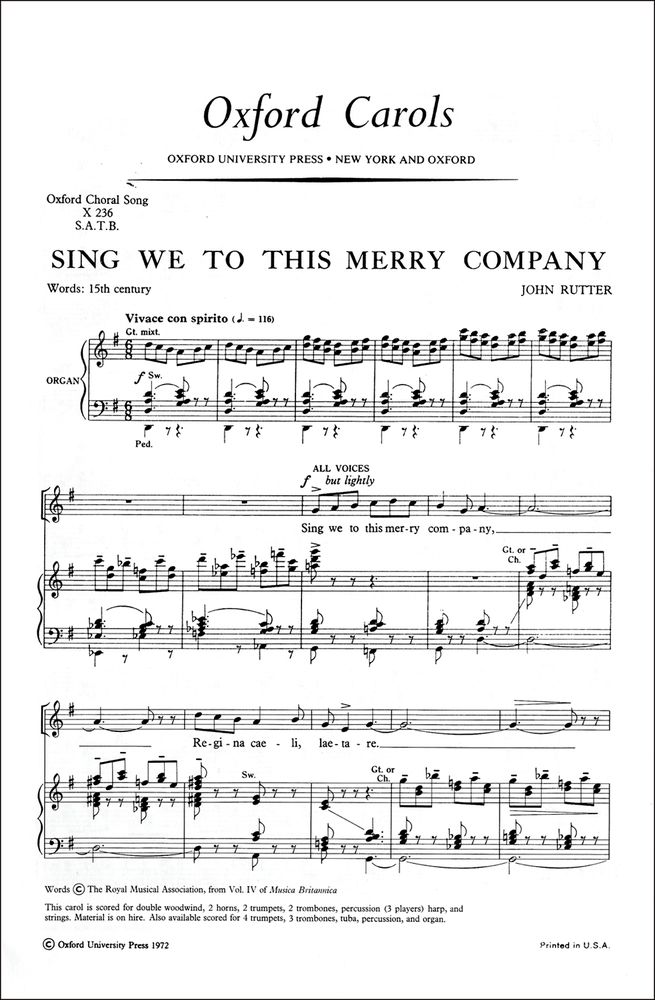 John Rutter: Sing We To This Merry Company: Mixed Choir: Vocal Score