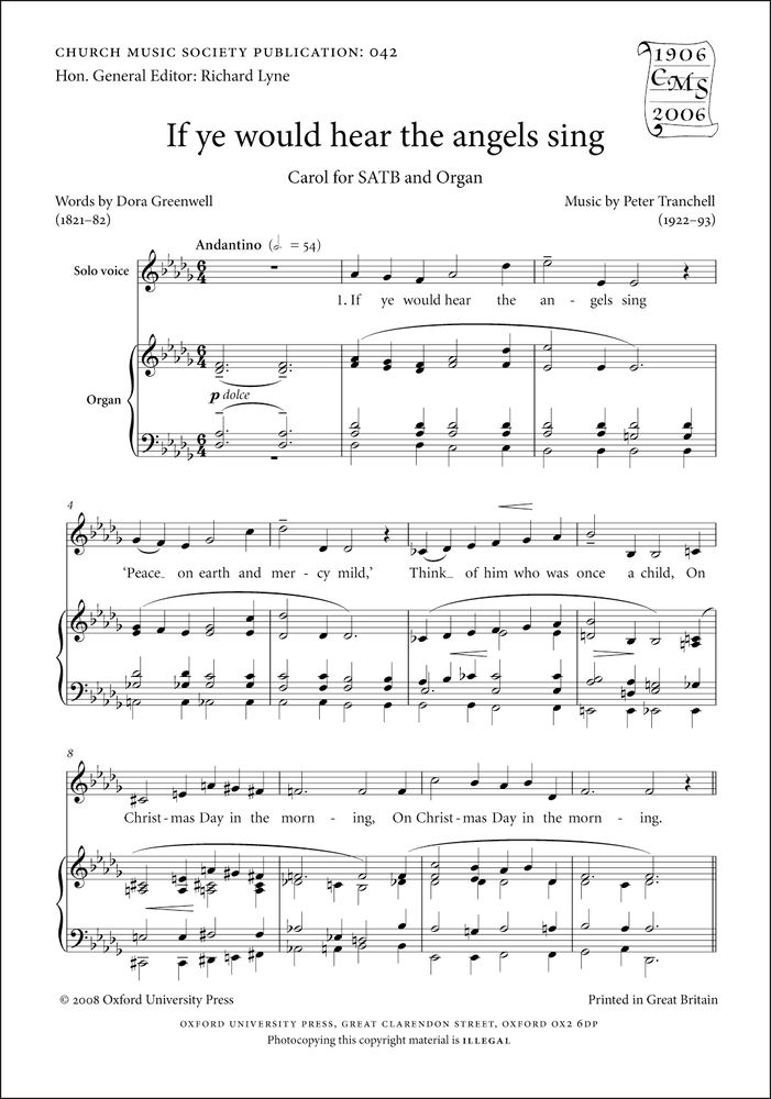 Peter Tranchell: If ye would hear the angels sing: Mixed Choir: Vocal Score