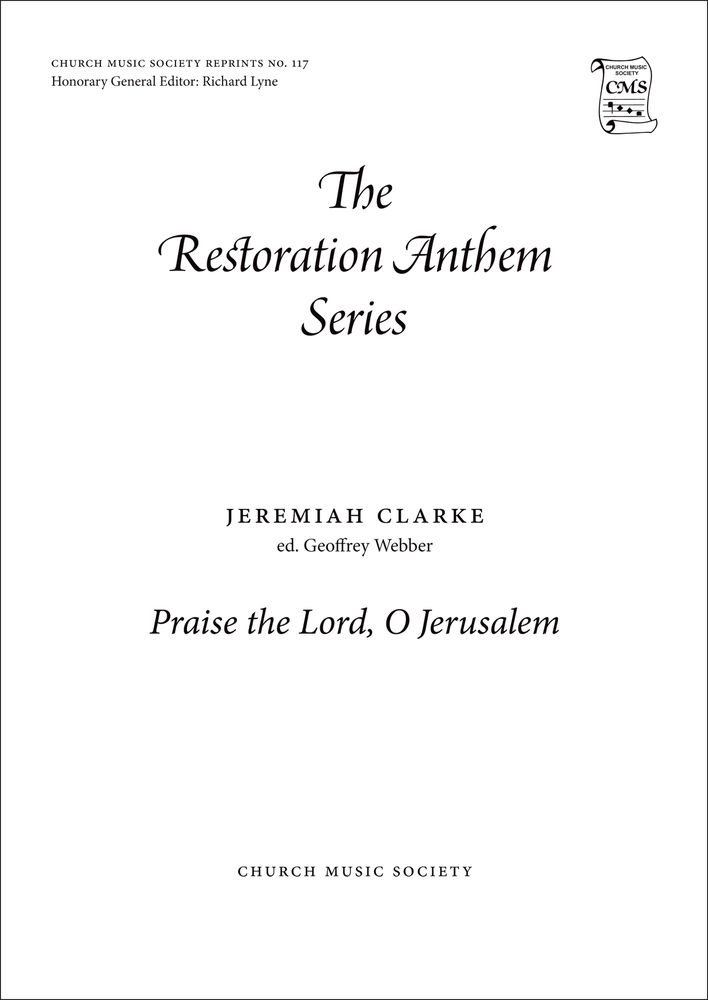 Jeremiah Clarke: Praise the Lord  O Jerusalem: Mixed Choir: Vocal Score