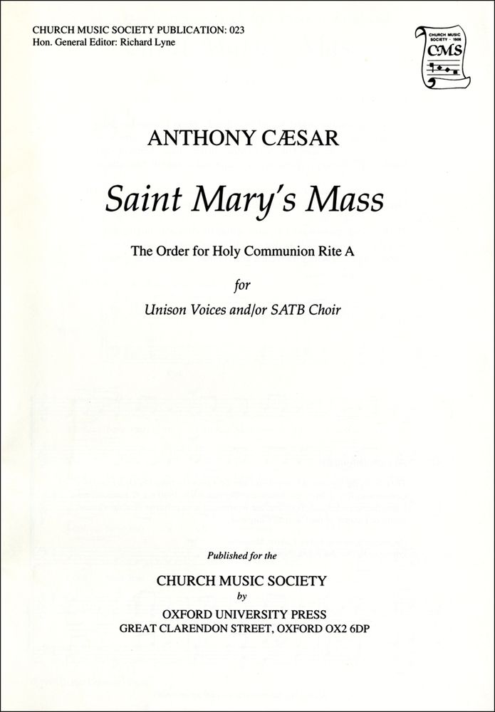 Anthony Caesar: St Mary's Mass: Mixed Choir: Vocal Score