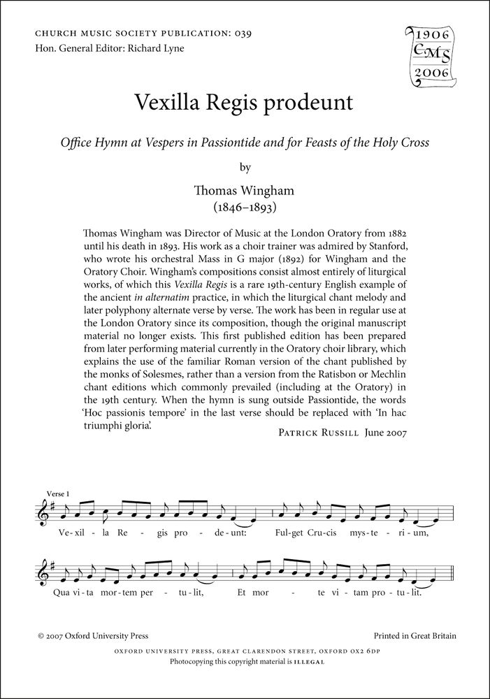 Thomas Wingham: Vexilla Regis prodeunt: Mixed Choir: Vocal Score