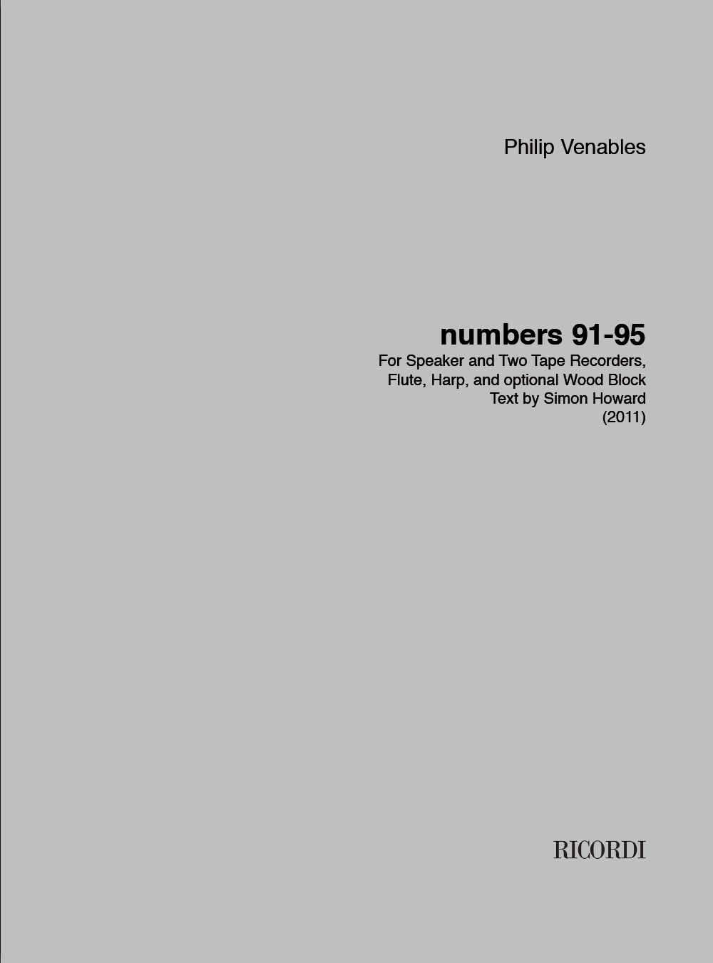 Philip Venables: Numbers 91?95: Ensemble: Score & Parts