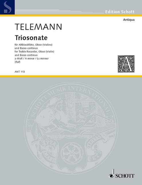 Georg Philipp Telemann: Triosonate A: Treble Recorder: Score and Parts