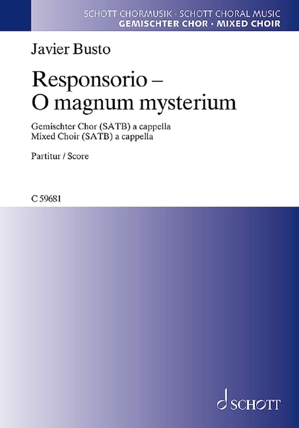 Javier Busto: Responsorio - O magnum mysterium: Mixed Choir: Vocal Score