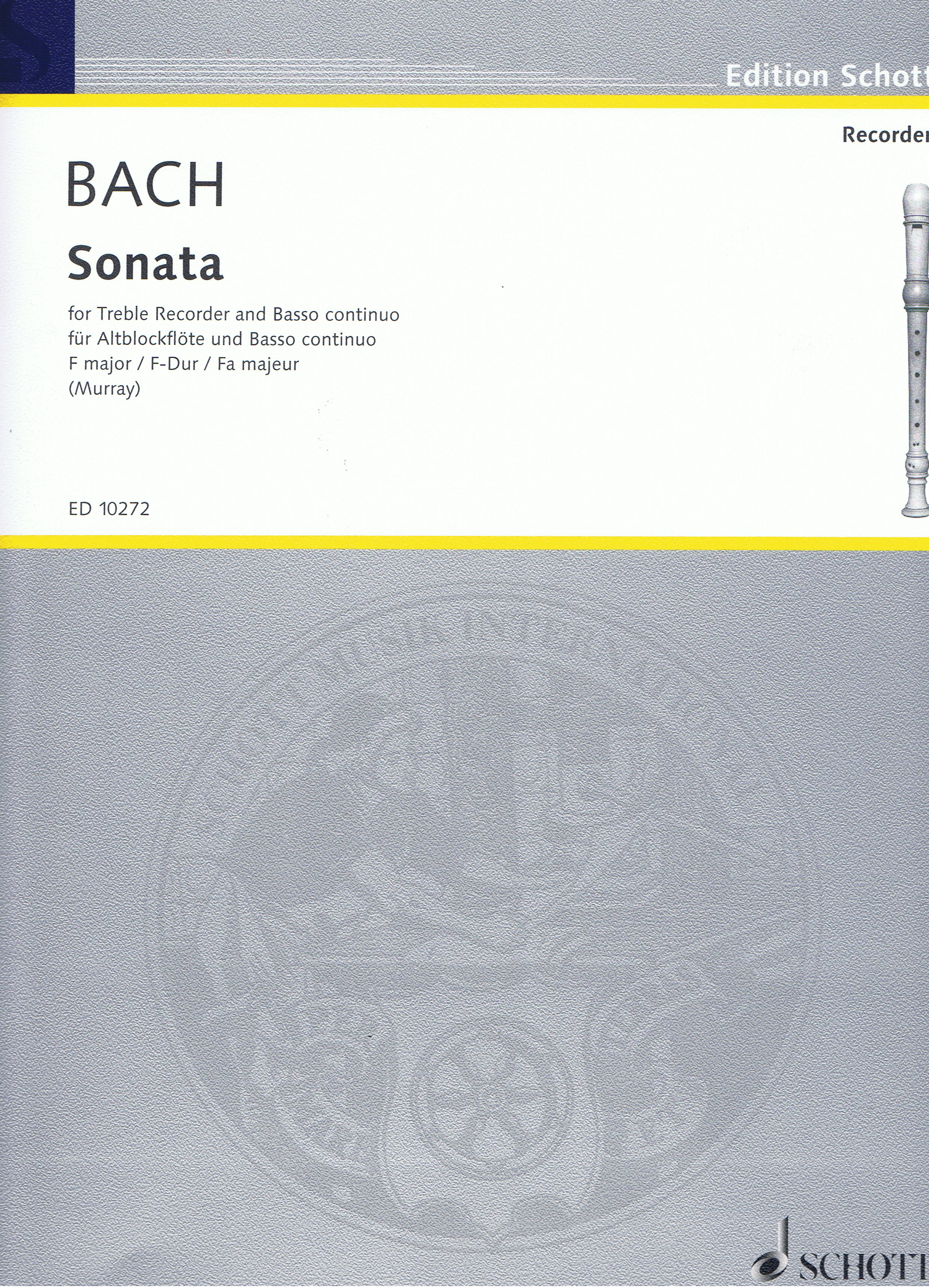 Johann Sebastian Bach: Sonate F: Treble Recorder: Score and Parts