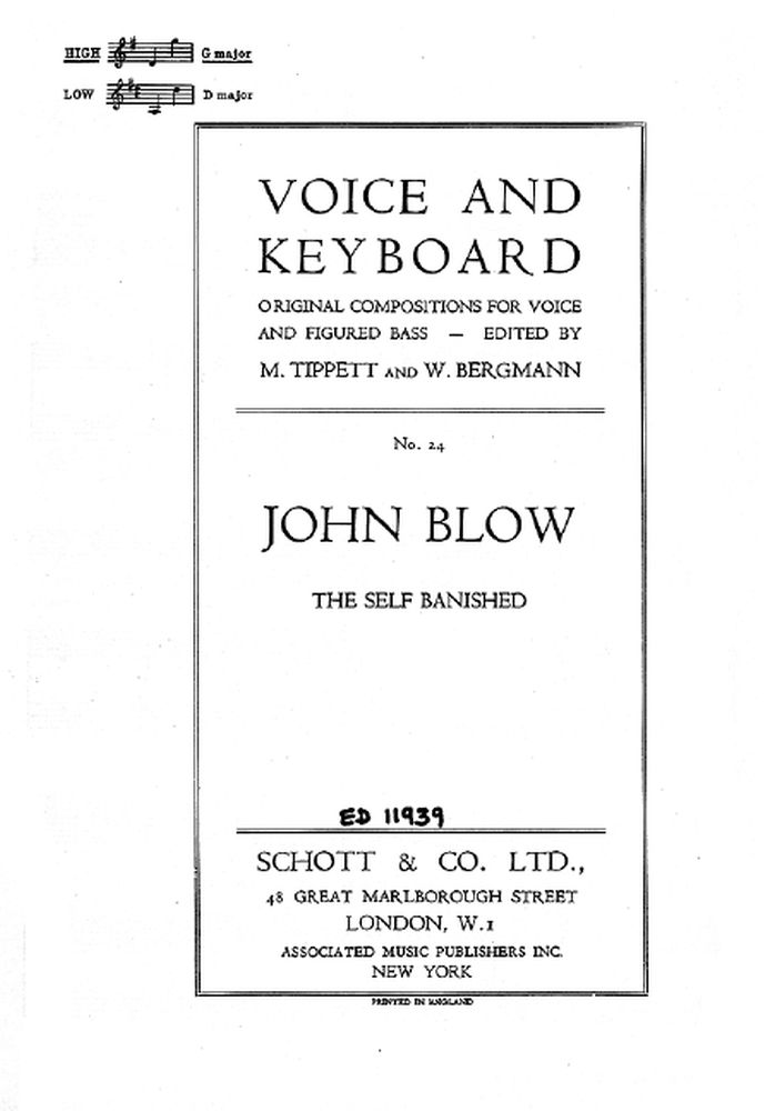 John Blow: The Self Banished: High Voice: Vocal Album