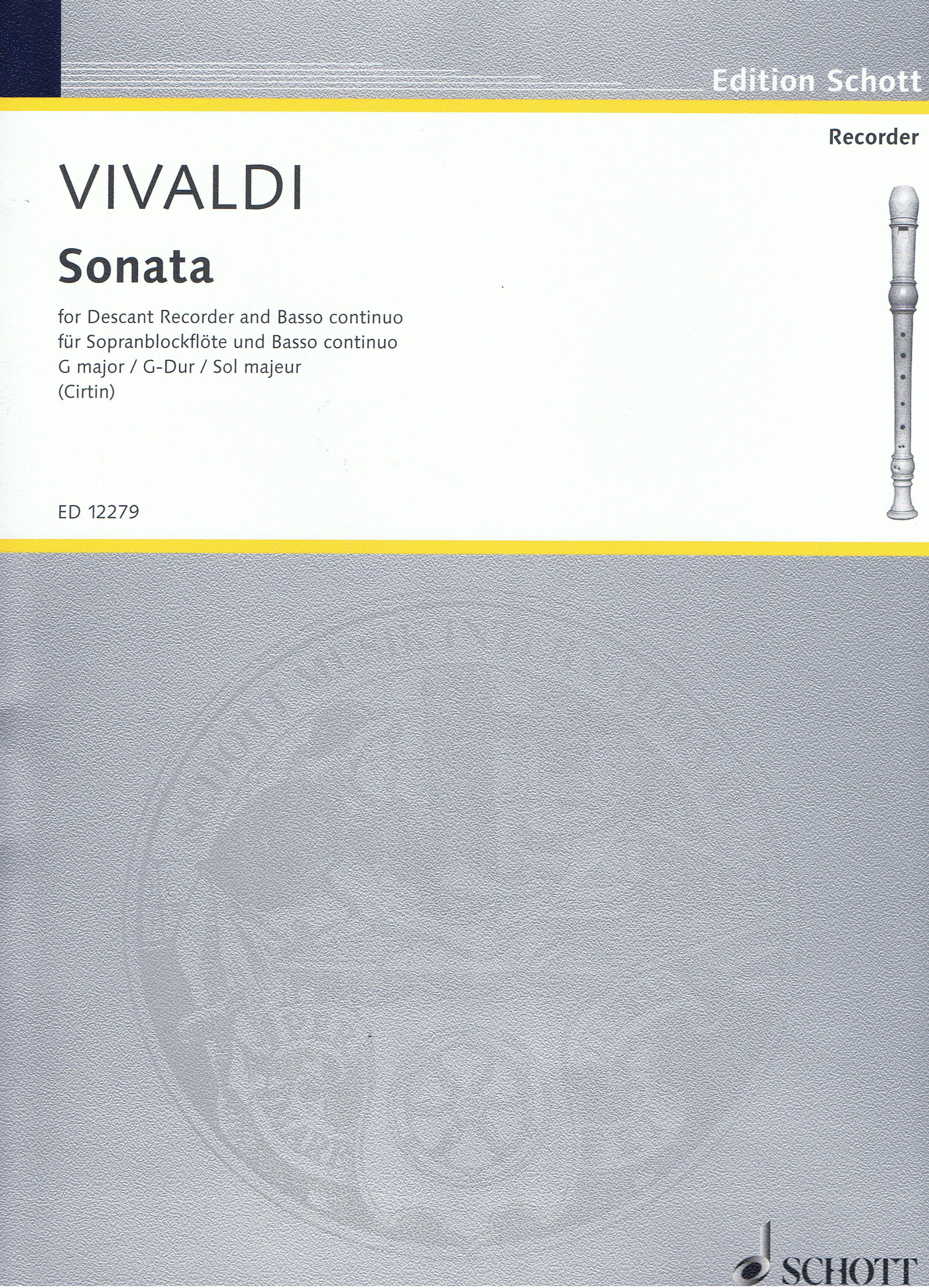 Antonio Vivaldi: Sonate G RV59: Descant Recorder: Score and Parts