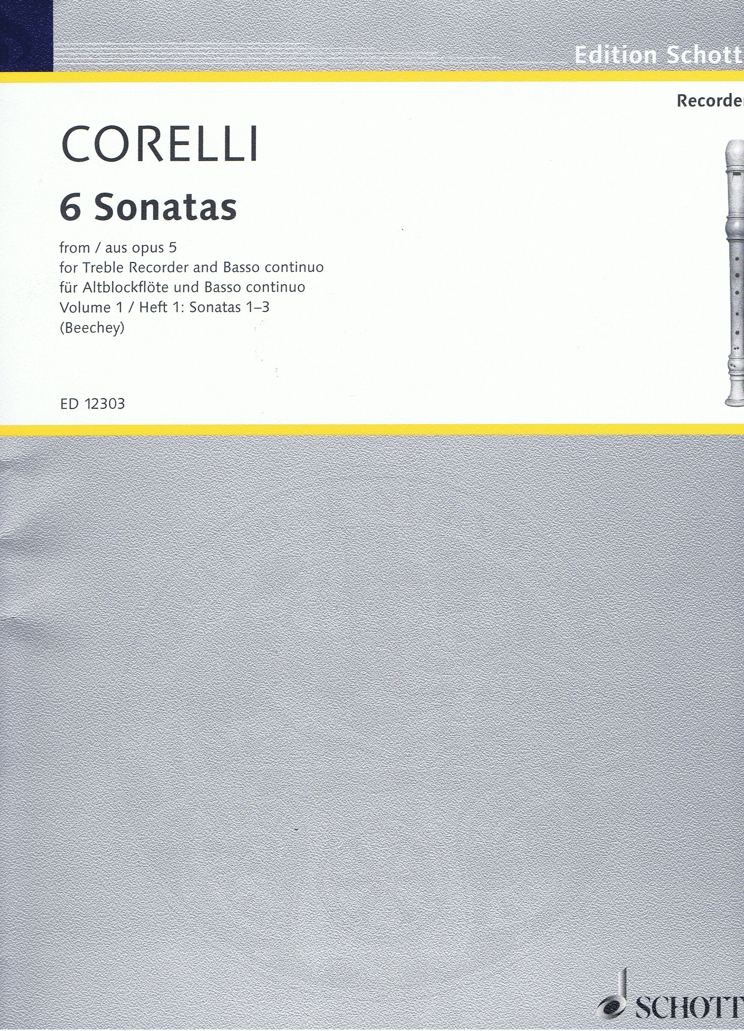Arcangelo Corelli: Sonaten(6) 1 Op.5: Treble Recorder: Score and Parts