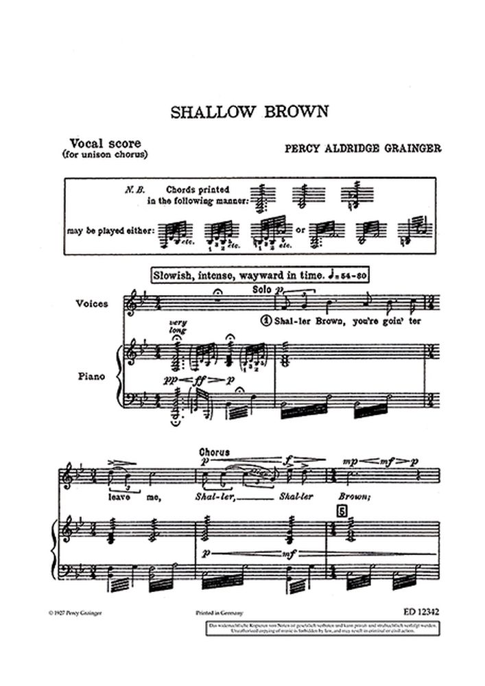 Percy Aldridge Grainger: Shallow Brown: Men's Choir: Vocal Work