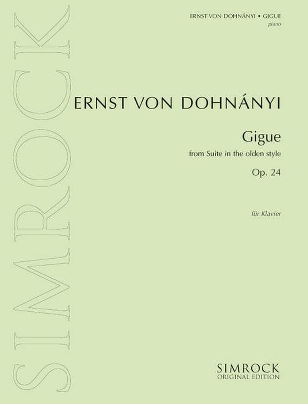 Suite in the Olden Style op. 24: Piano