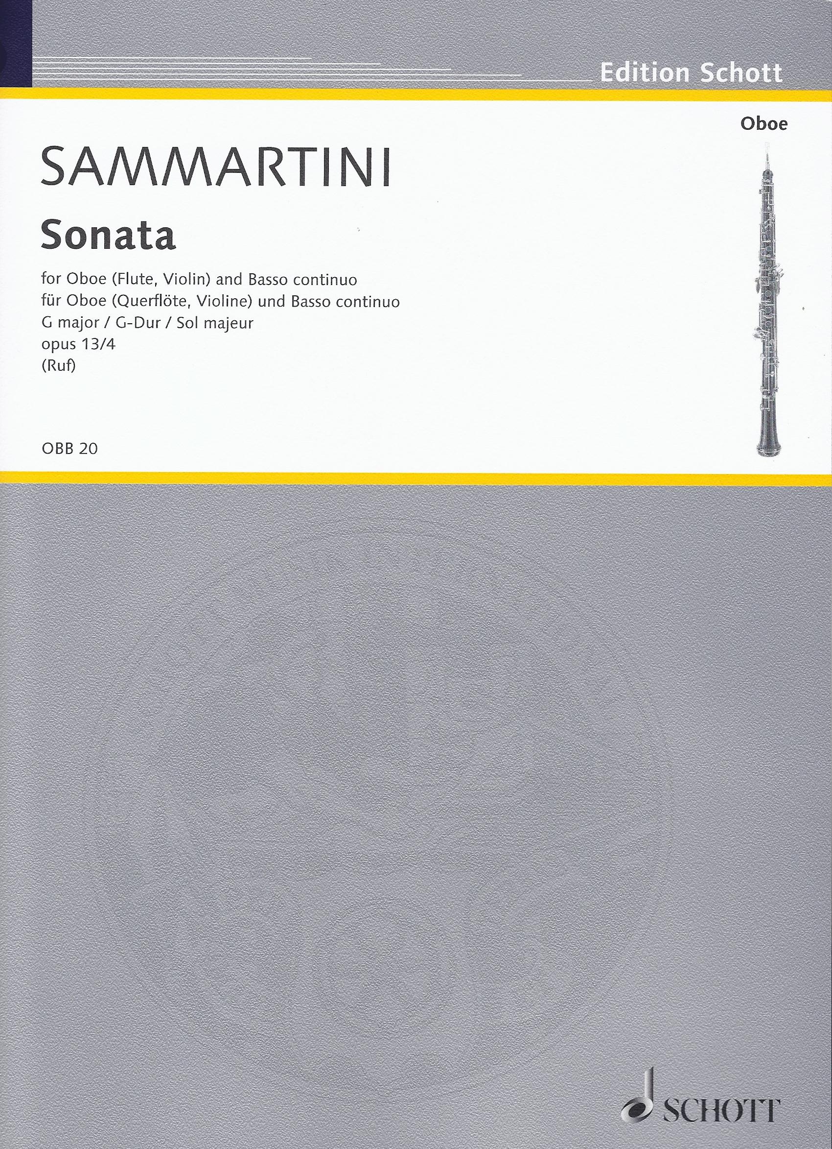 Giovanni Battista Sammartini: Sonata in G major Op. 13/4: Oboe: Score and Parts