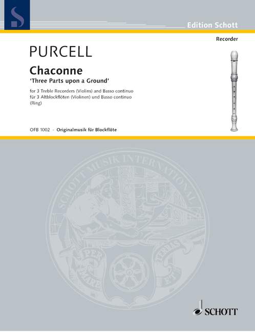 Henry Purcell: Chaconne 3Abfl/P.: Treble Recorder: Score and Parts