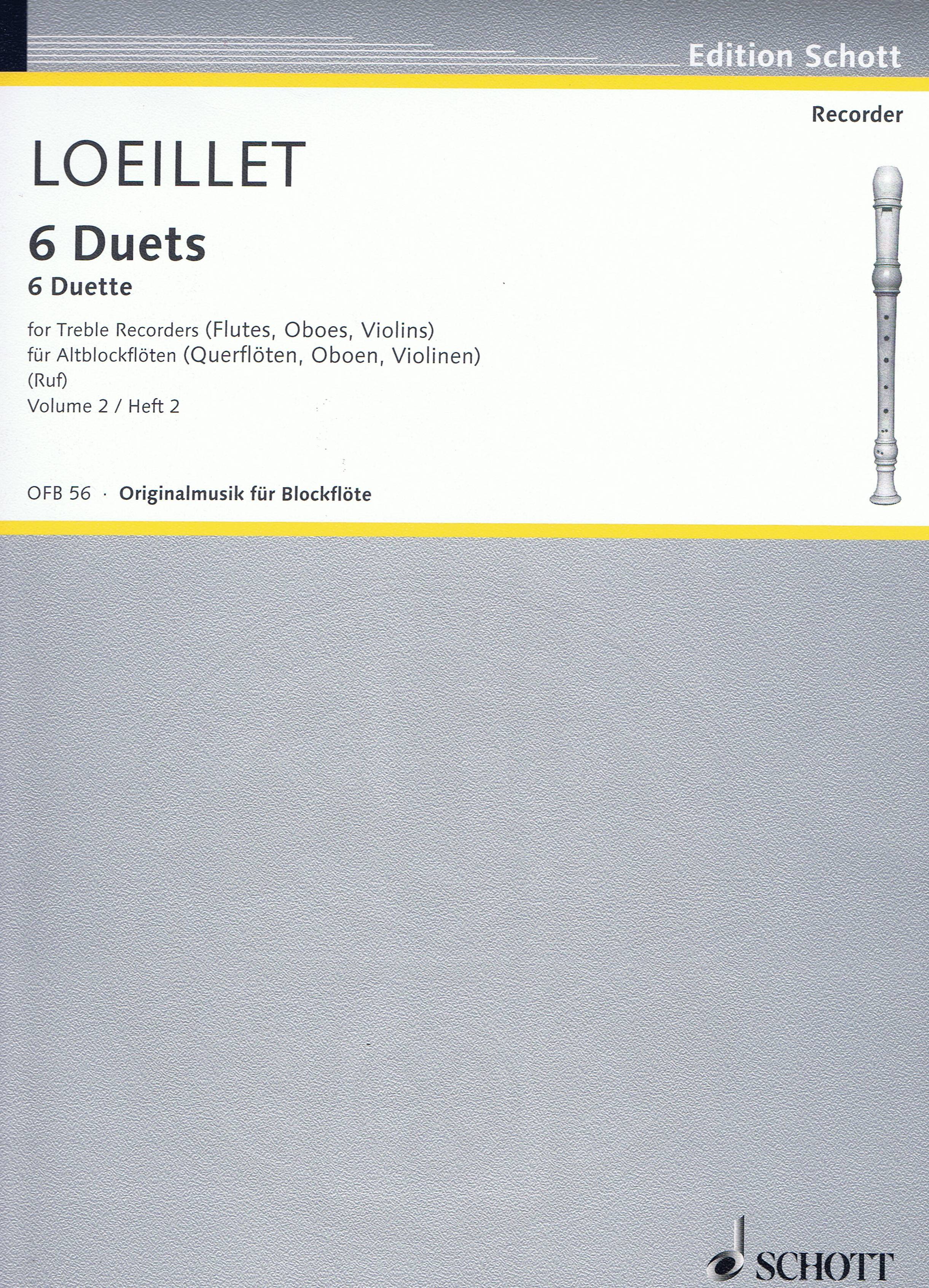 Jean-Baptiste Loeillet: Duetten(6) 2: Recorder Ensemble: Score and Parts