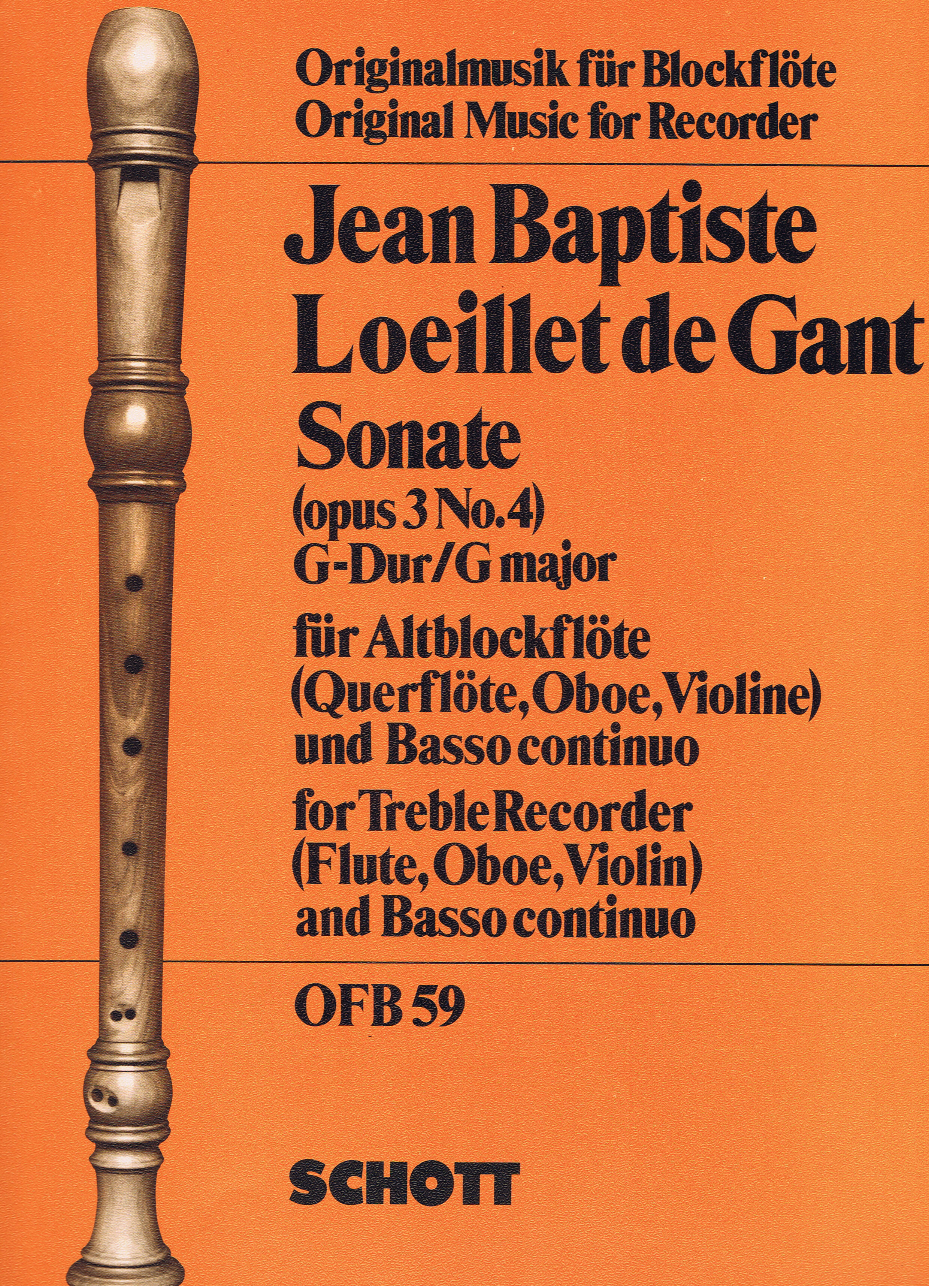 Jean-Baptiste Loeillet: Sonate G Op.3/4: Treble Recorder: Score and Parts