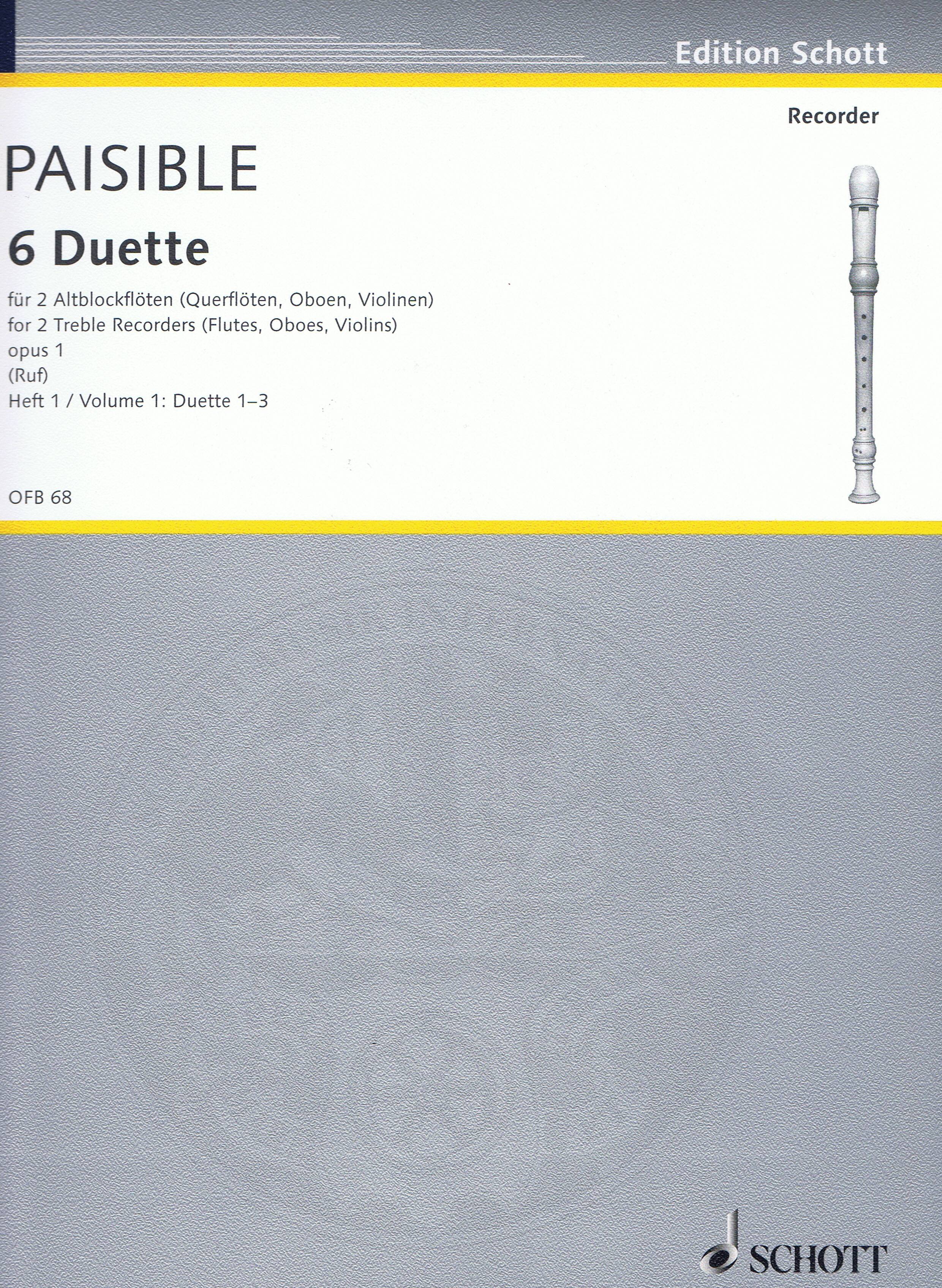 Jacques Paisible: Duetten(6) 1 Opus 1: Recorder Ensemble: Score and Parts