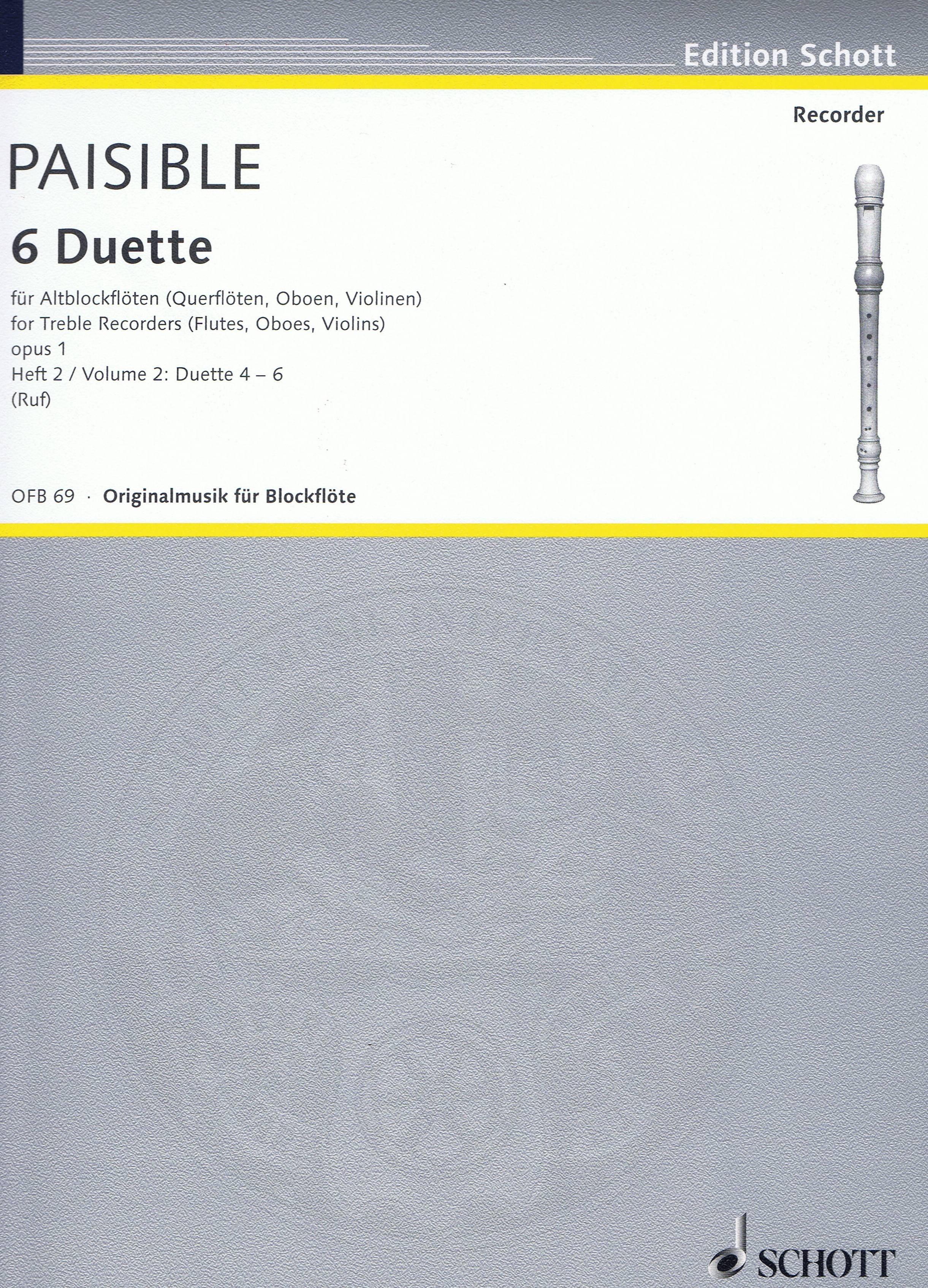 Jacques Paisible: Duetten(6) 2 Opus 1: Recorder Ensemble: Score and Parts