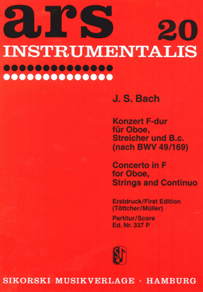 Johann Sebastian Bach: Concerto In F Major - Oboe Strings Bc -score: Oboe: