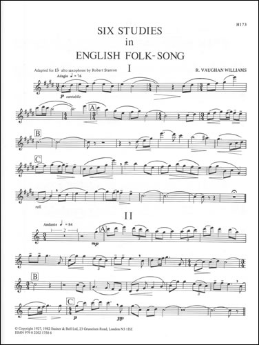 Ralph Vaughan Williams: Six Studies In English Folk-Song: Alto Saxophone:
