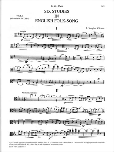 Six Studies In English Folk Song: Viola: Instrumental Work