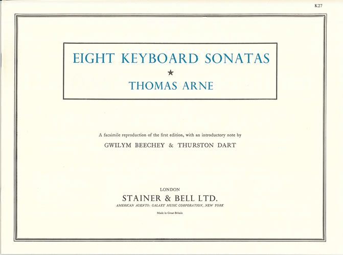 Thomas Augustine Arne: Eight Sonatas: Piano: Instrumental Album