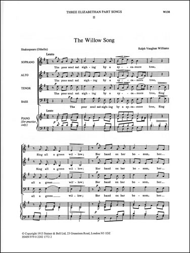 Ralph Vaughan Williams: The Willow Song: SATB: Vocal Score