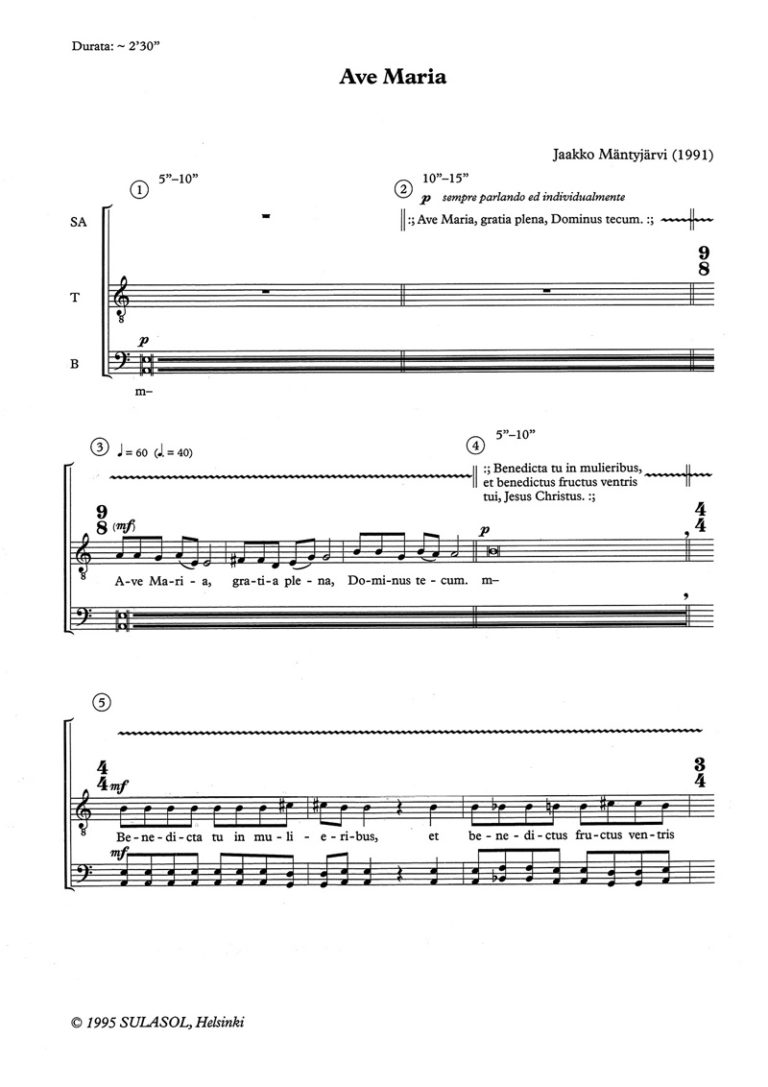 Jaakko Mäntyjärvi: Ave Maria: SATB: Vocal Score