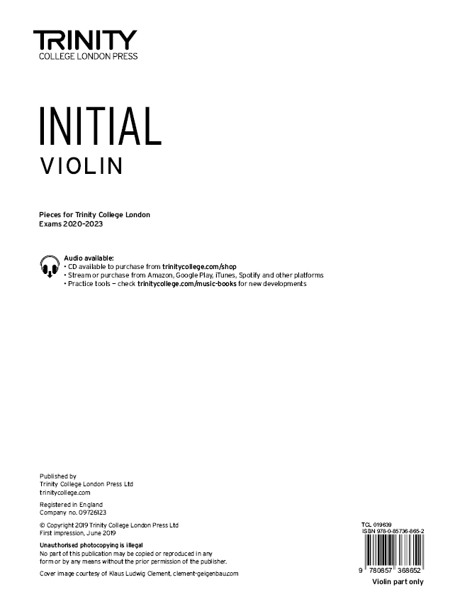 Trinity Violin 2020-2023. Initial: Violin: Part