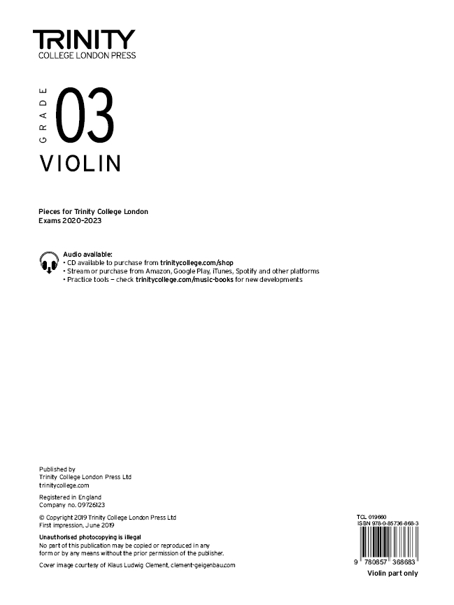 Trinity Violin 2020-2023. Grade 3 Part: Violin: Part